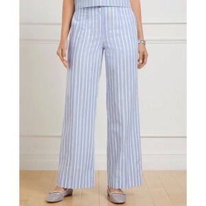 Talbots 100% Cotton Wide Leg Pant Sky Blue-White Nautical Summer Stripes New!‎